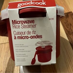 GoodCook Red Microwave Rice Steamer with Nonstick Rice Paddle
